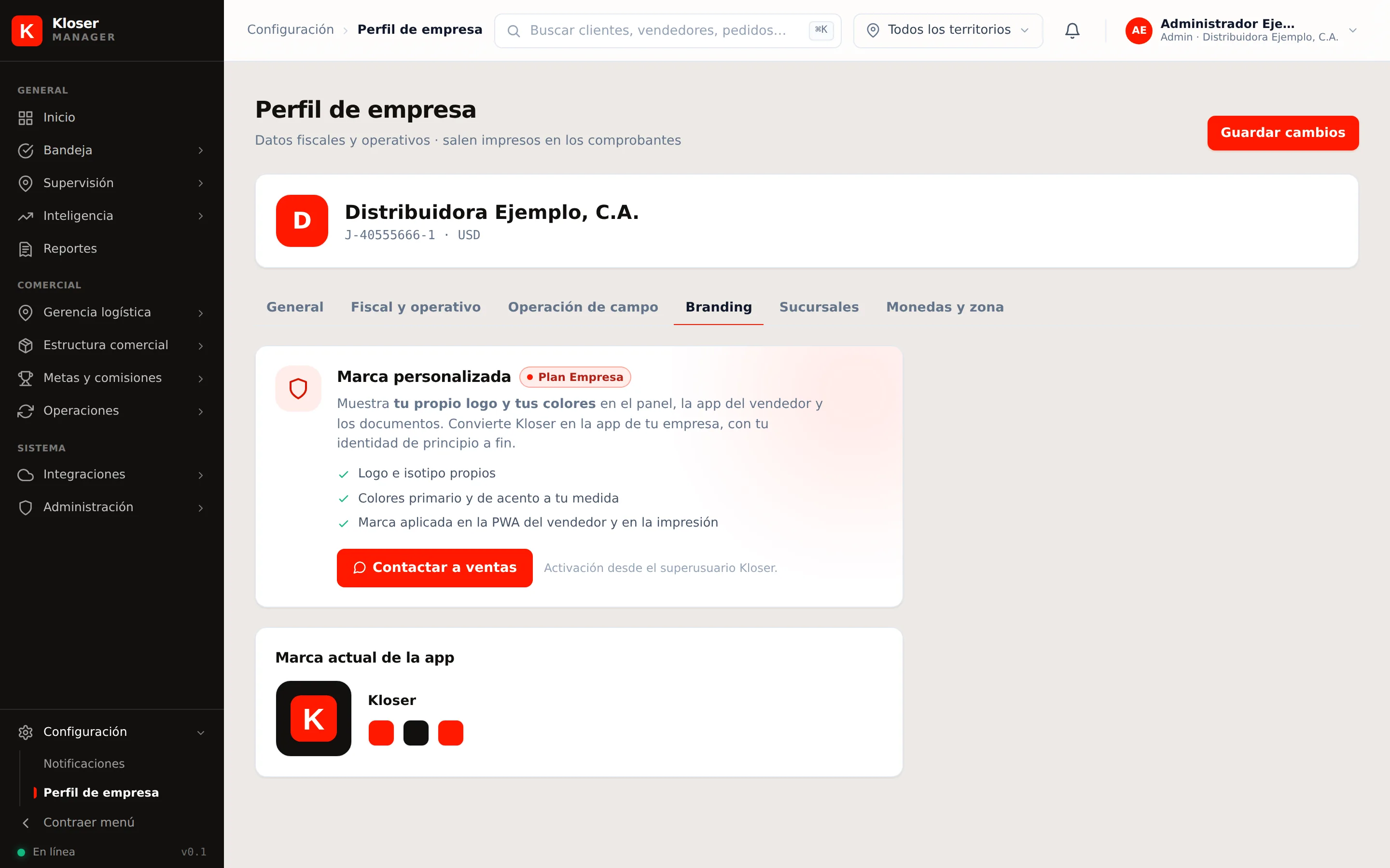La pestaña Branding