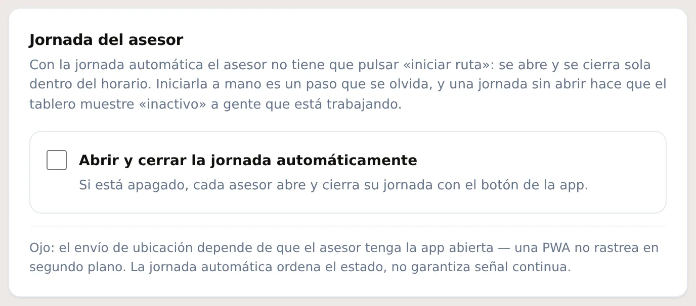 La configuración de la jornada del asesor