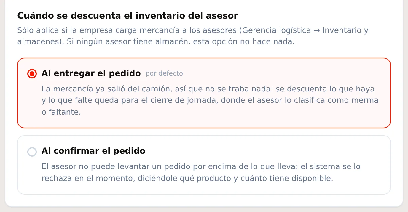 Las dos opciones de descuento