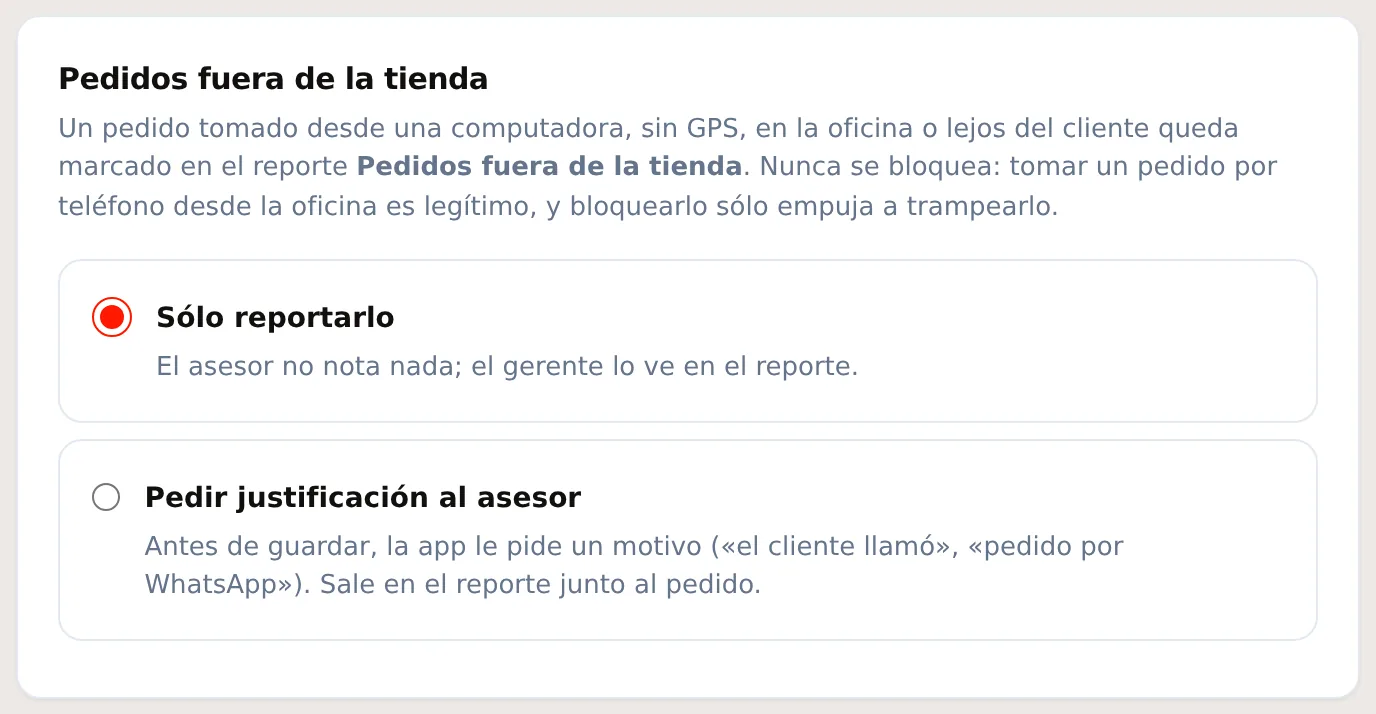 La política de pedidos fuera de la tienda