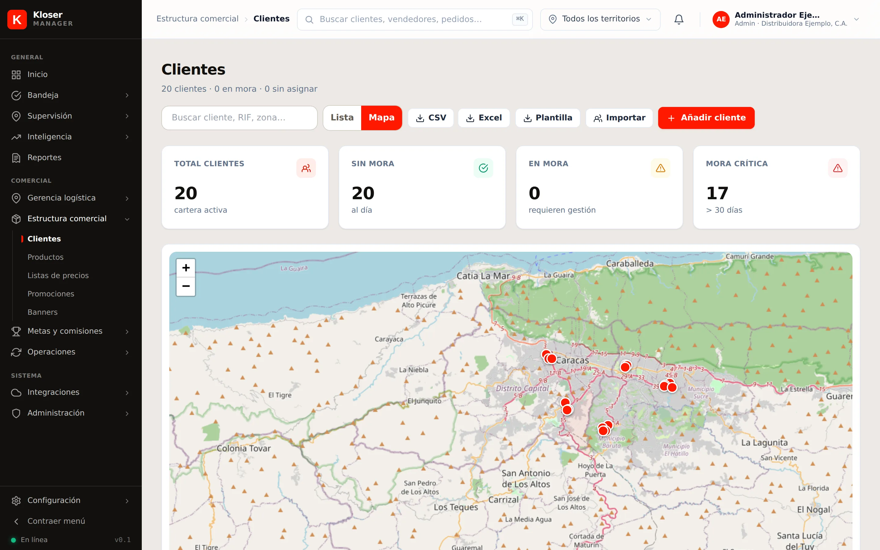 Los clientes en el mapa