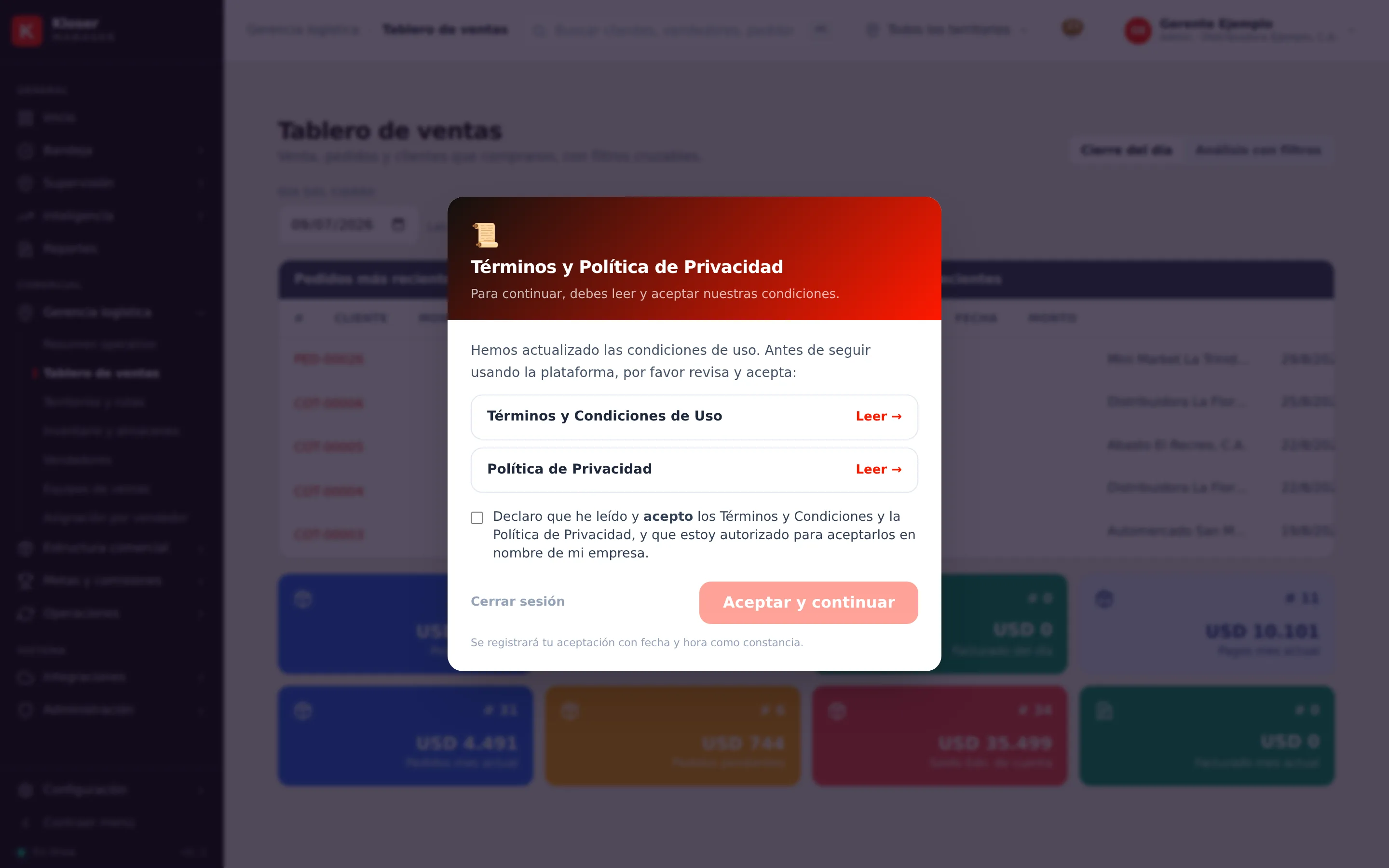 El tablero de ventas