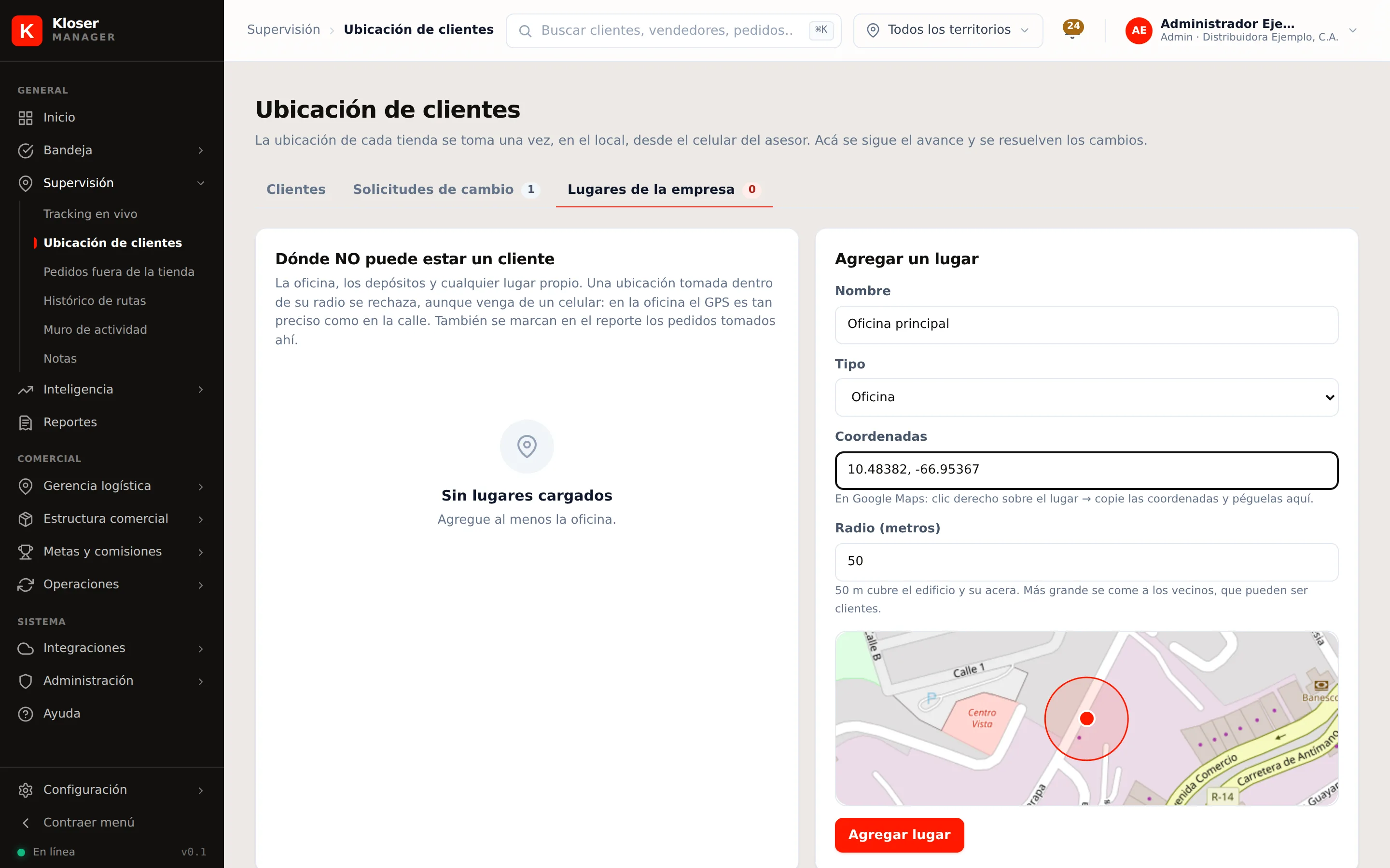 Lugares de la empresa