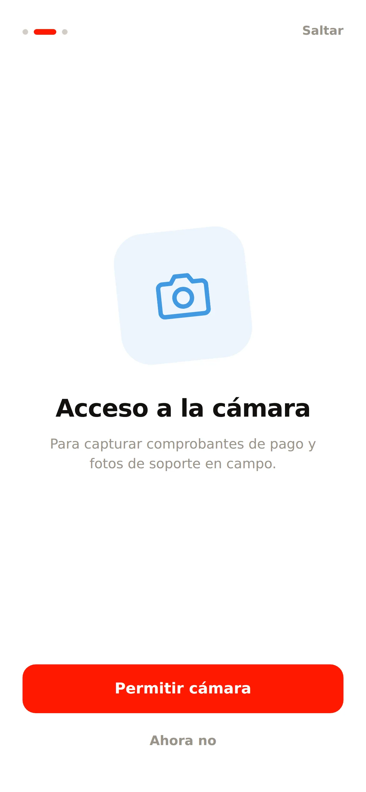 La app pidiendo la cámara