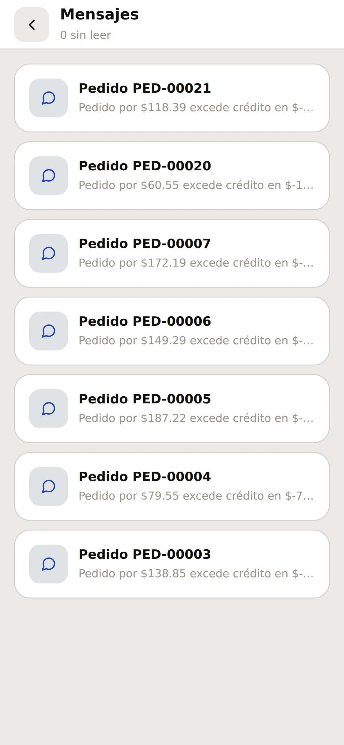 La pantalla de mensajes
