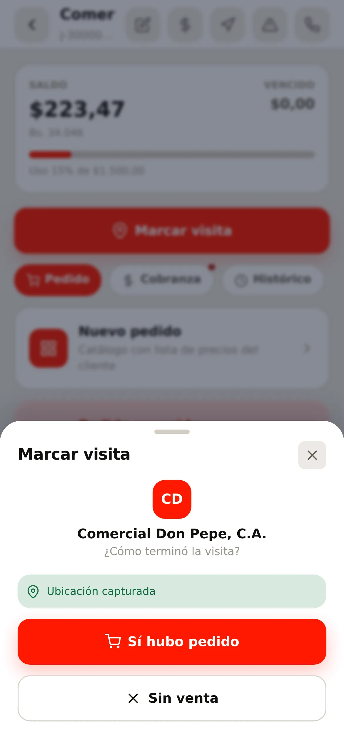 La hoja de marcar visita