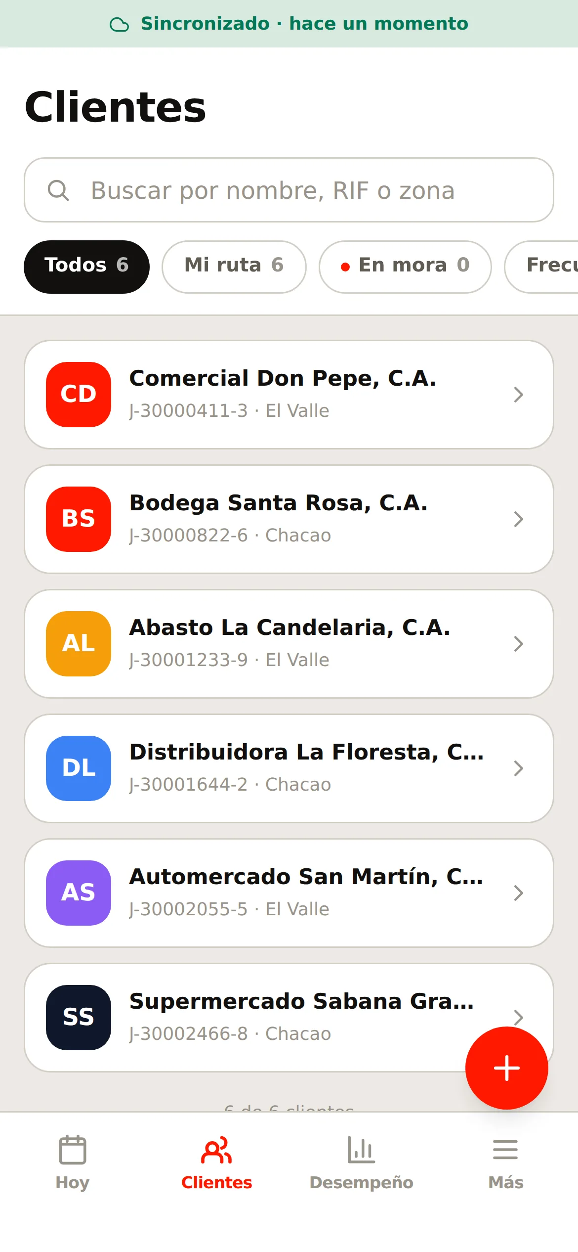 La pestaña de clientes