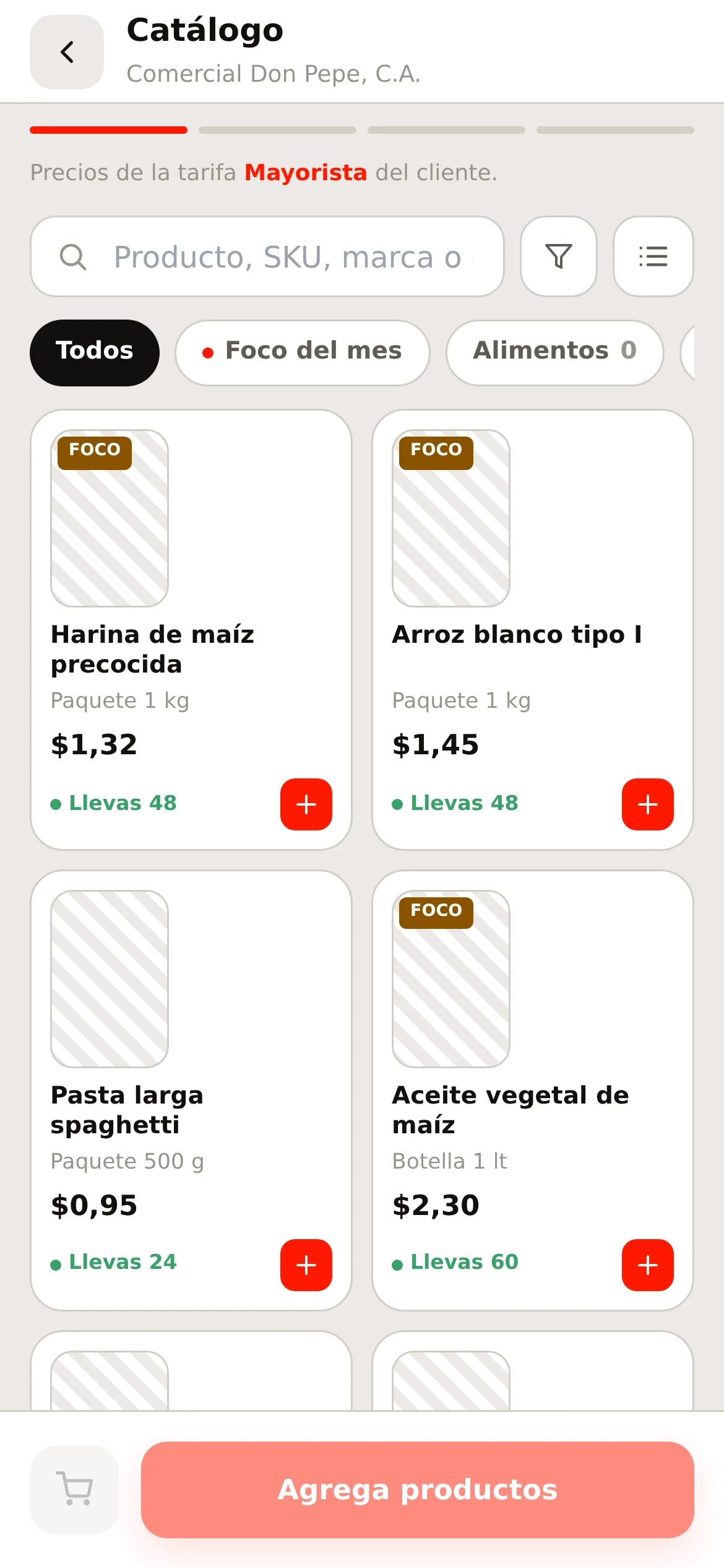 El catálogo con la tarifa del cliente