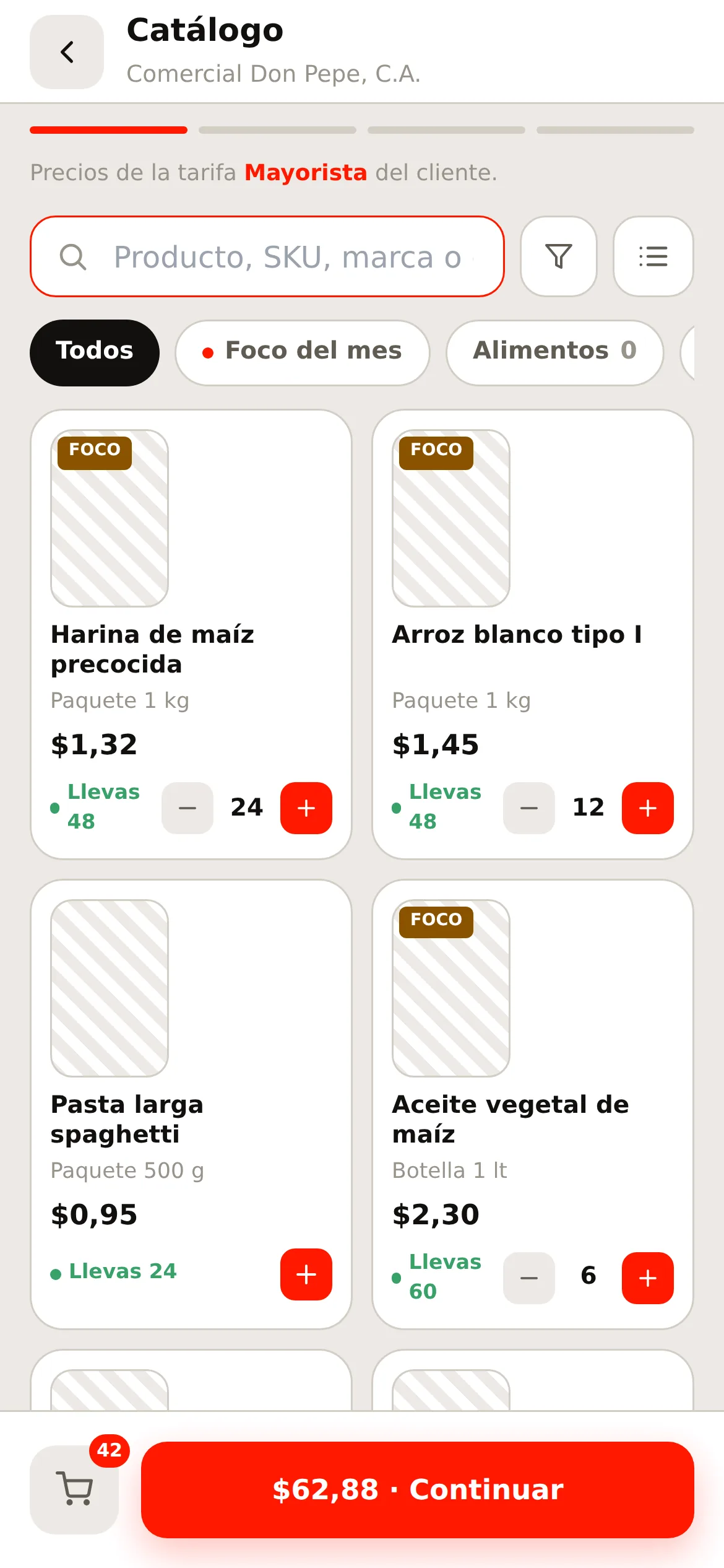 El catálogo con productos agregados