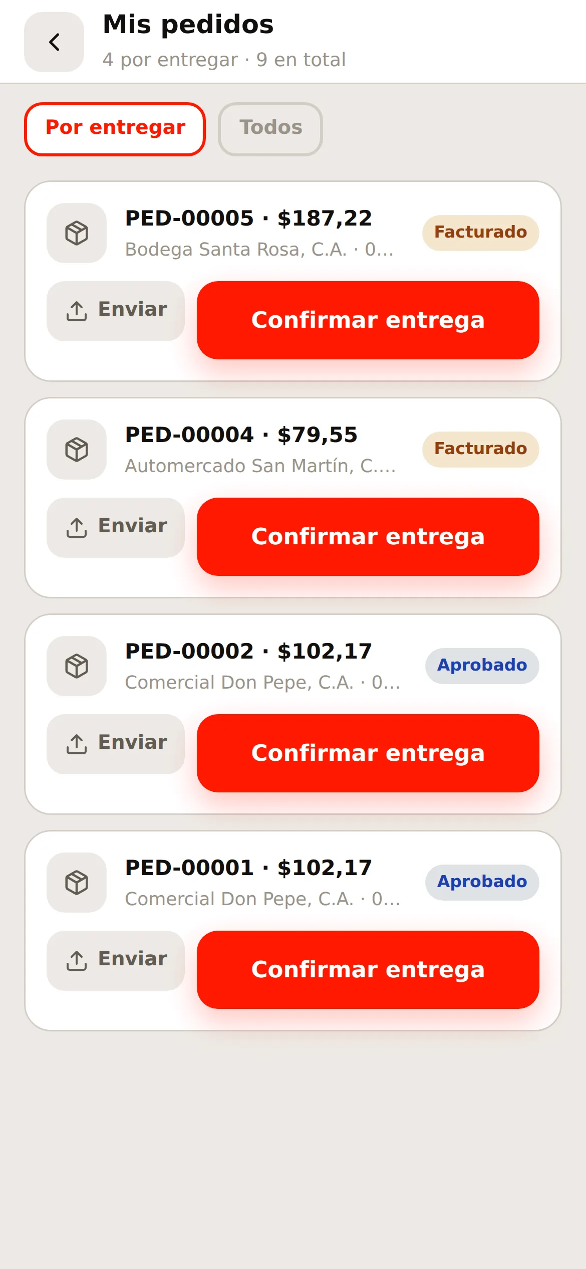 Mis pedidos después de confirmar una entrega