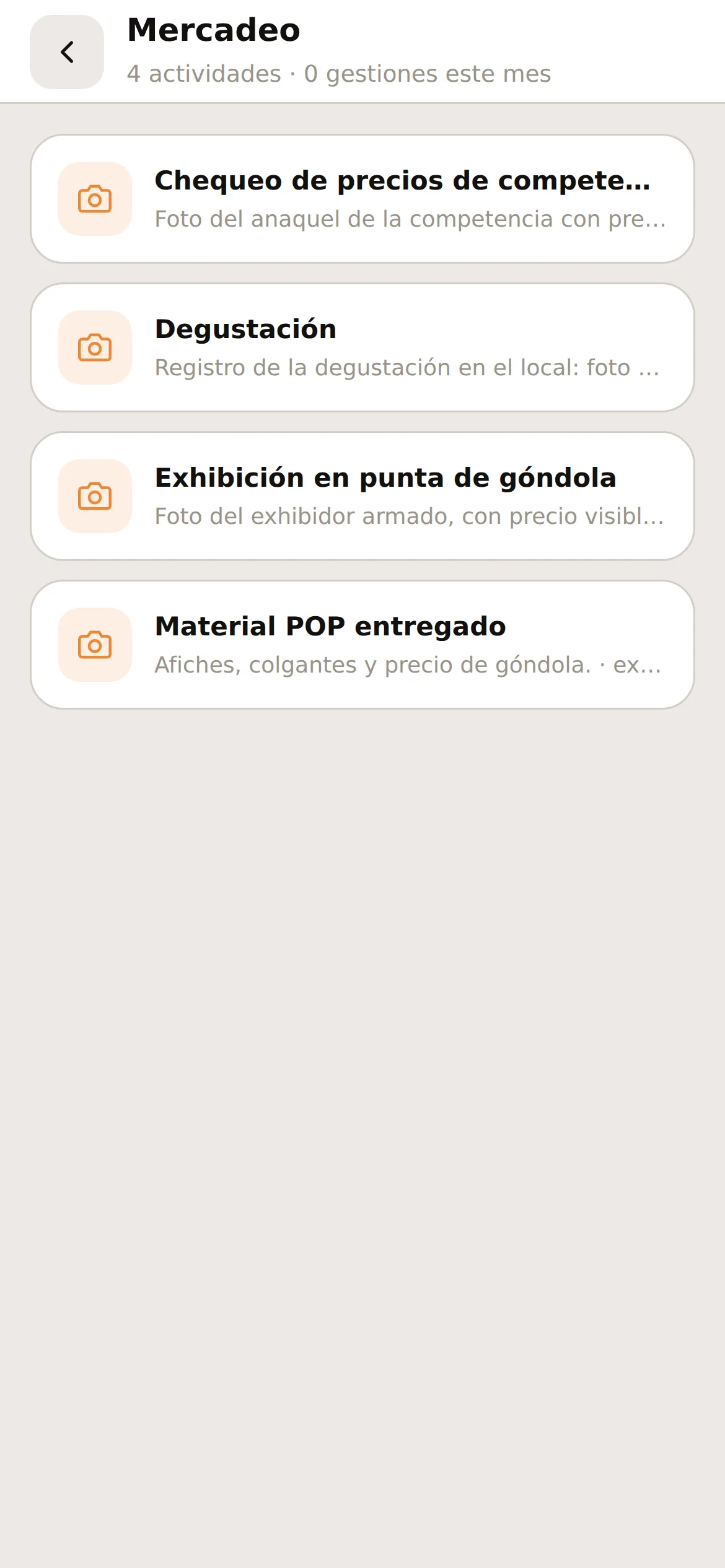 Las actividades de mercadeo disponibles